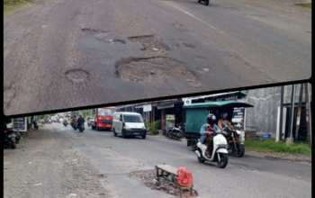 Kondisi Jalan Raya Bayangkari Mengalami Rusak Parah, Masyarakat Secara Swadaya Melakukan Perbaikan