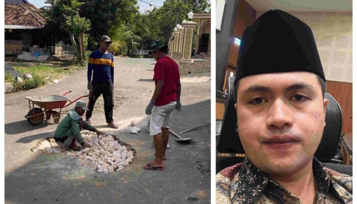 Bentuk Peduli Masyarakat, Anggota DPRD Bangkalan Melakukan Giat Perbaikan Jalan Berlubang