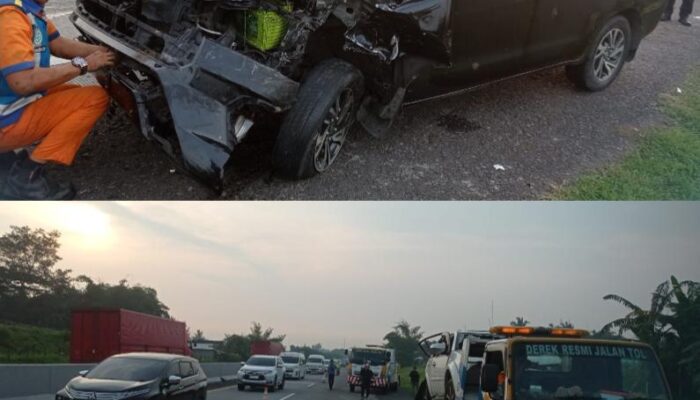 Kecelakaan di ruas Tol Semarang – Solo, Akibat Berhenti Di bahu Jalan, Mobil Pajero sport Ditabrak Innova Reborn