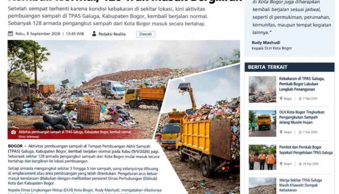Pelayanan Persampahan di TPAS Galuga Kembali Normal, 128 Truk Masuk Bergiliran