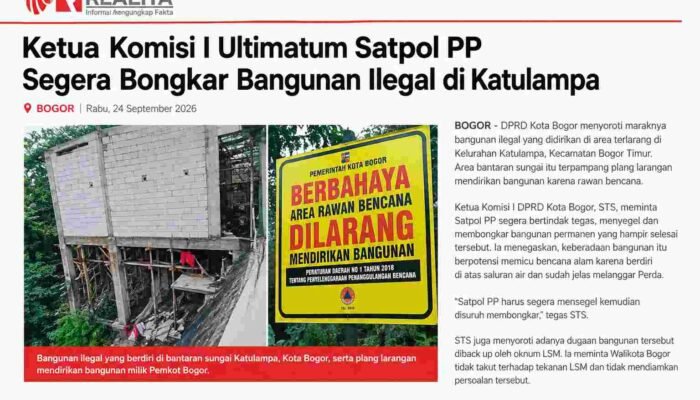 Ketua Komisi I Ultimatum Satpol PP Segera Bongkar Bangunan Ilegal di Katulampa