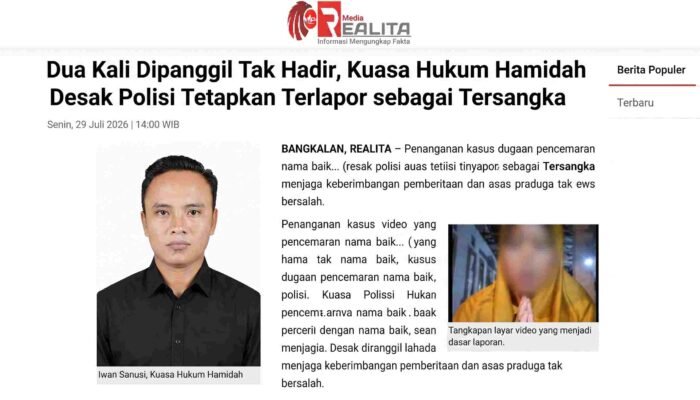 Dua Kali Mangkir dan Rumah Tak Berpenghuni, Kuasa Hukum Hamidah Desak Penetapan Tersangka